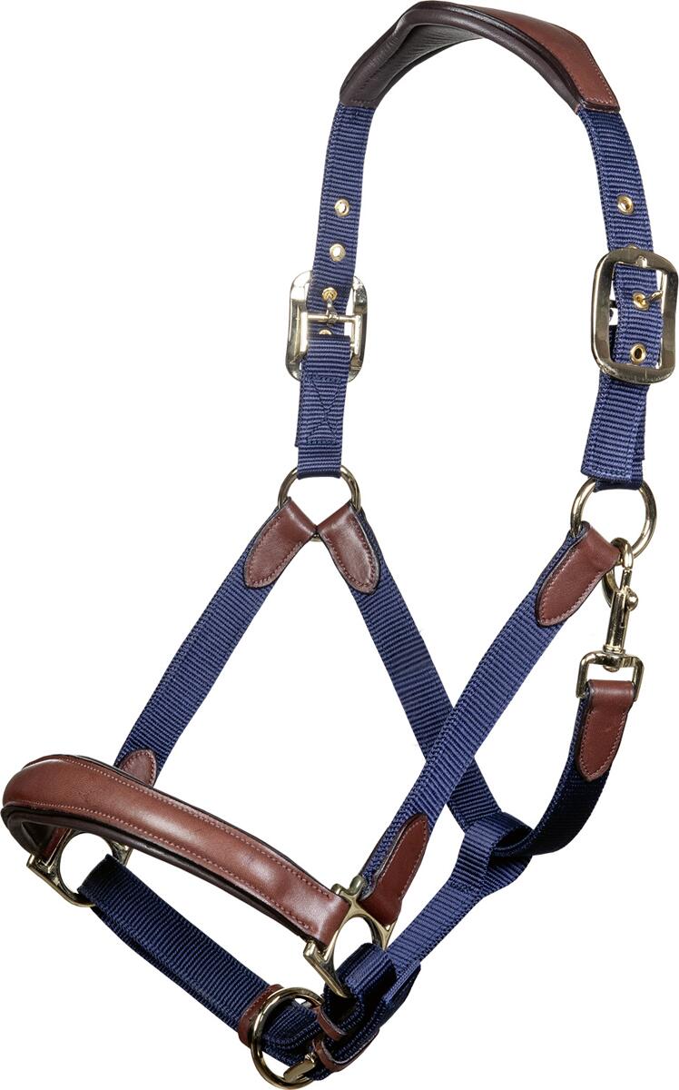 HKM Luna Halfter, Leder-Nylonkombination, dunkelblau/braun, Pony