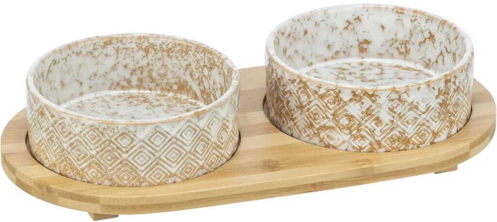 Trixie Napf-Set, Keramik/Bambus, 2x0,8L/ø16cm/39x8x20cm, weiß/hellbraun