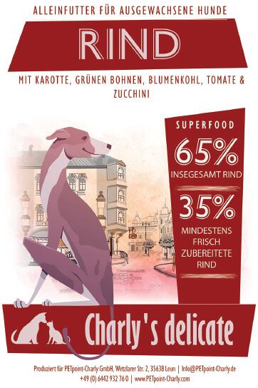 charlys delicate Superfood | Angus-Rind mit Karotte, grünen Bohnen, Blumenkohl, Tomate & Zucchini | getreidefreies Hundefutter | 12 kg