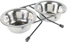 Set di ciotole Trixie, acciaio inox/metallo, 2x0,2L/ø11cm/24x6x14cm