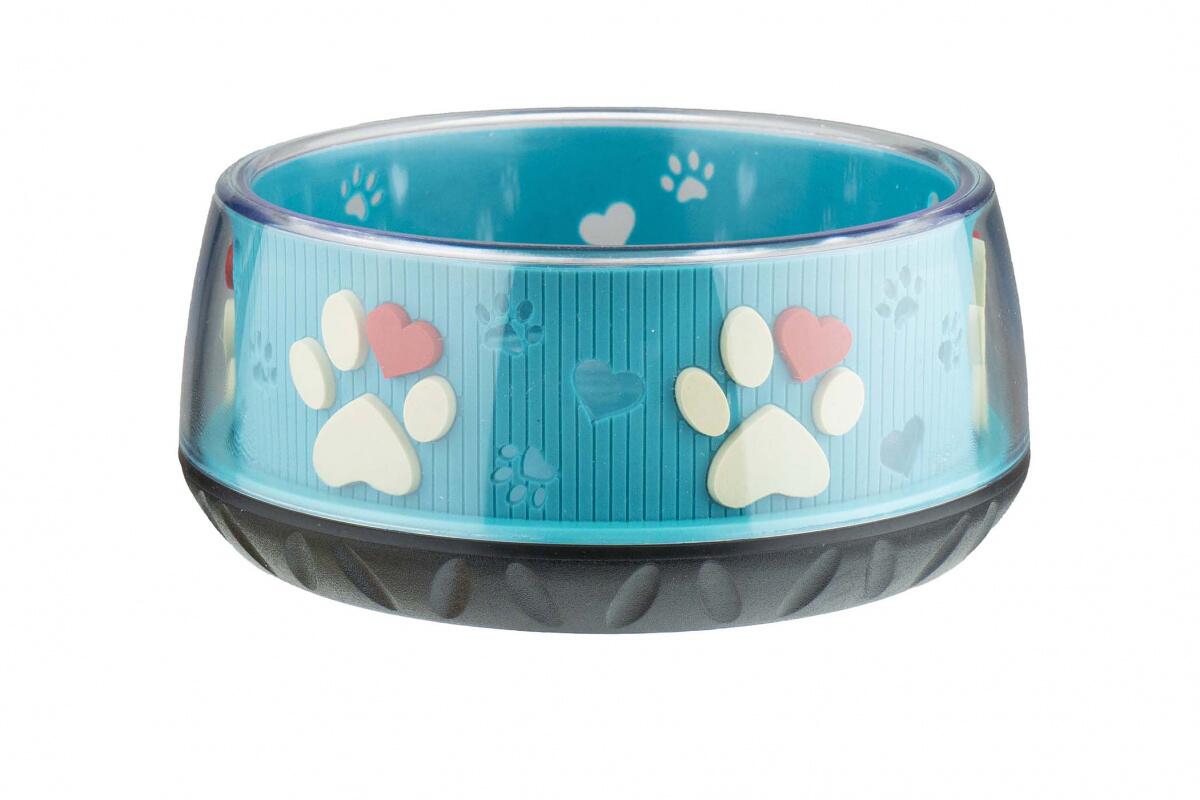 EHASO 3D Futternapf mit Pfotenmotiv, 450ml, cyan/weiße Pfoten