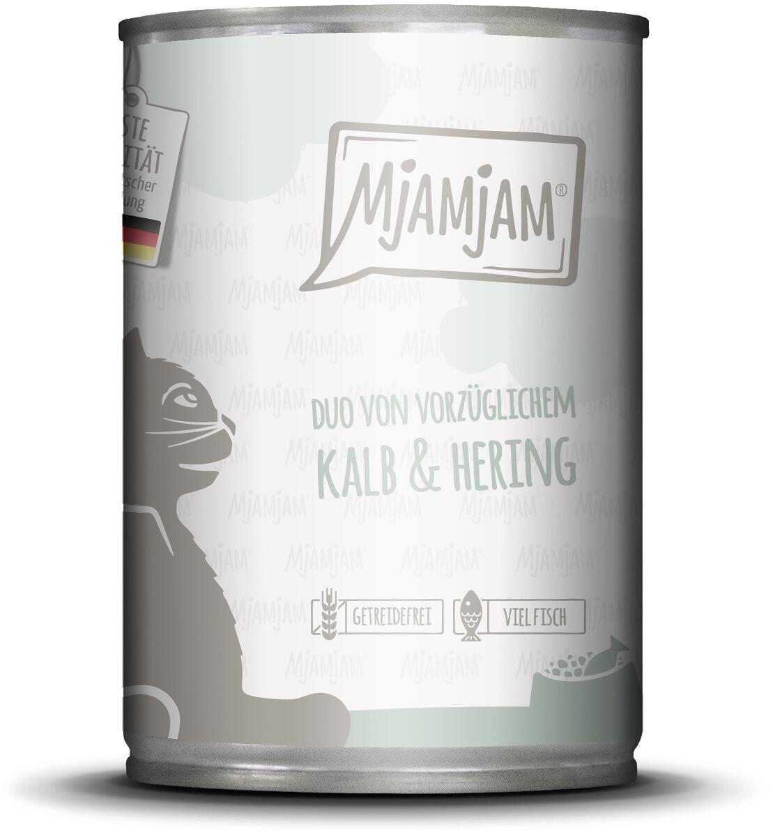 Mjamjam DUO Katzenfutter mit Kalb & Hering, 6x400g