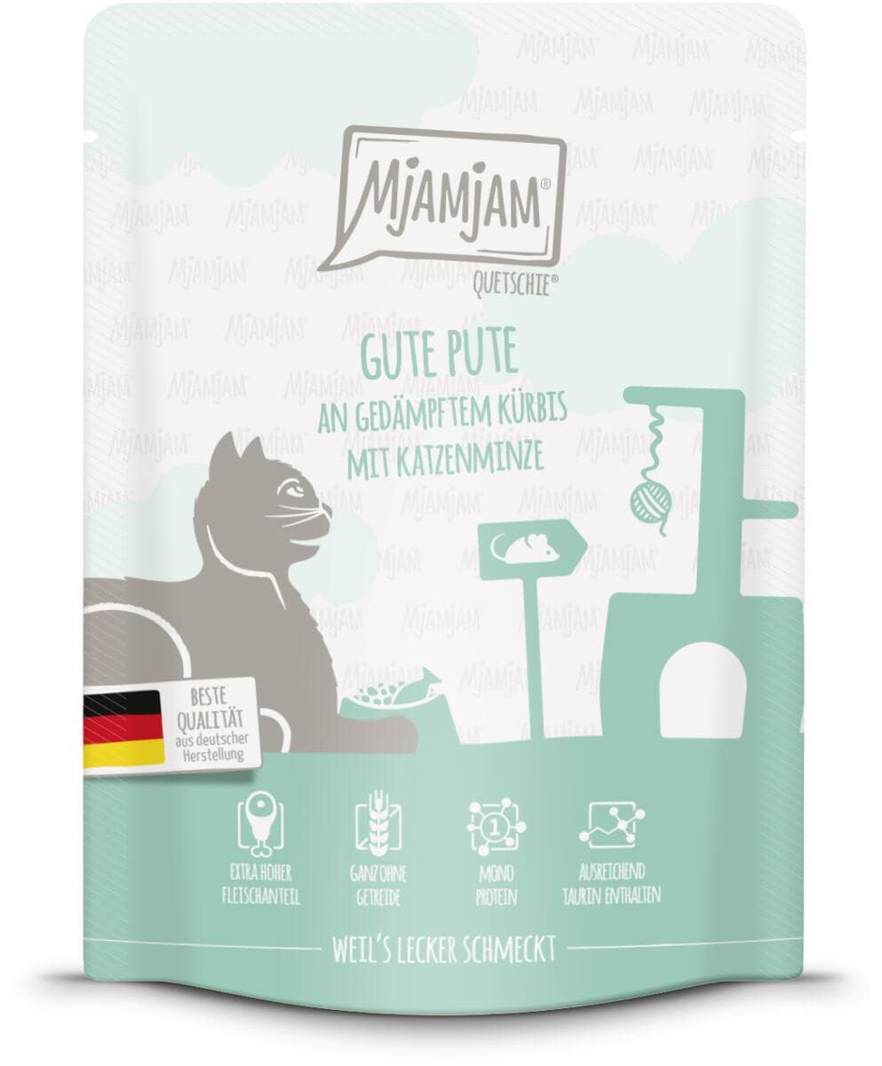 Mjamjam Quetschie Katzenfutter mit Pute & Kürbis, 6x300g