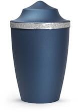 Urna per animali Völsing Glamour Edition, fascia Sparkling Glamour argento, velluto blu navy, 1,5 L