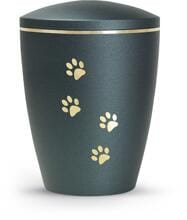 Urna per animali Völsing Patas de Oro Edition, motivi a zampe, finitura dorata spazzolata, colore velvet petrol, 2,8 L
