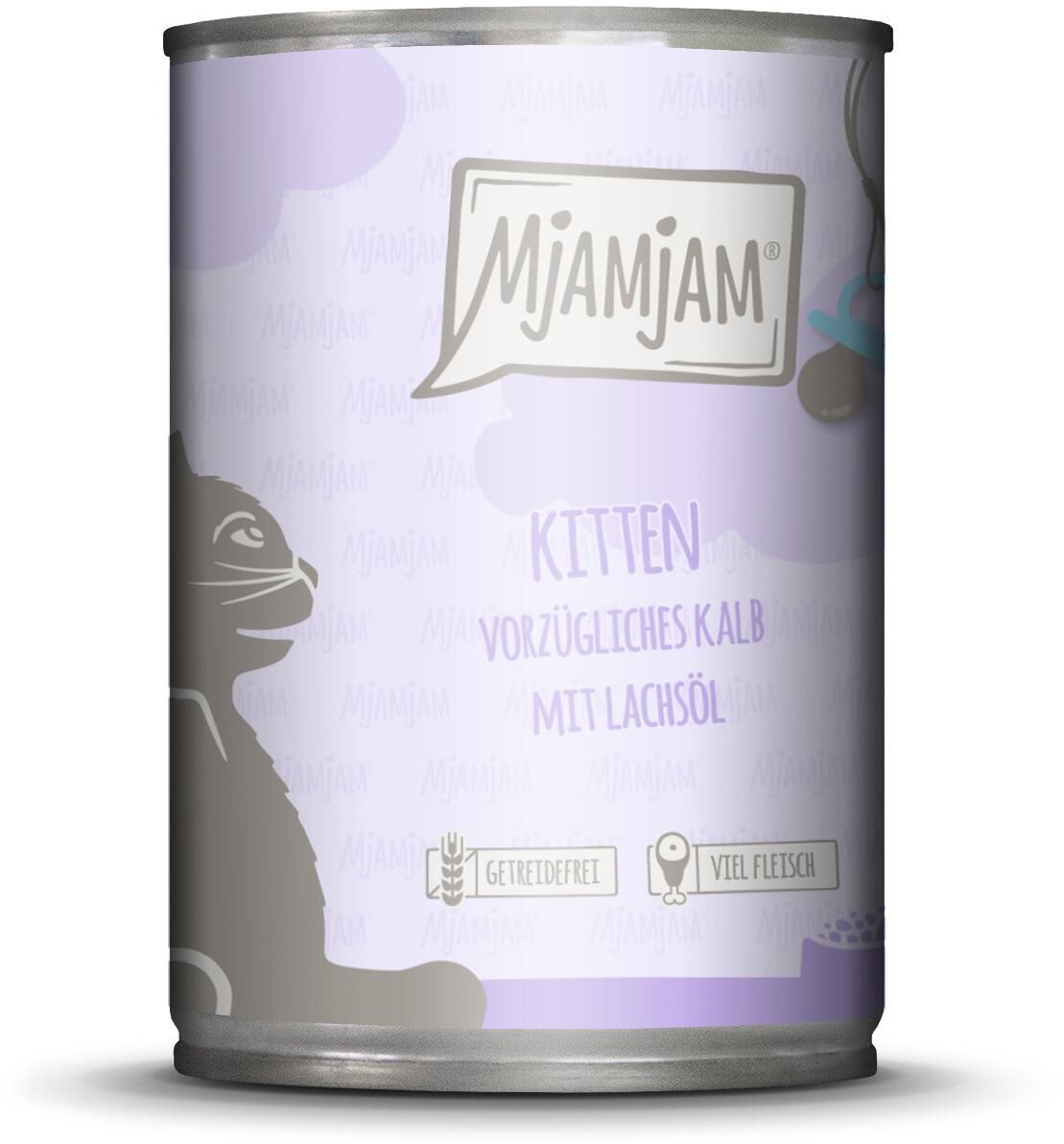 Mjamjam Kitten Katzenfutter mit Kalb & Lachsöl, 6x400g