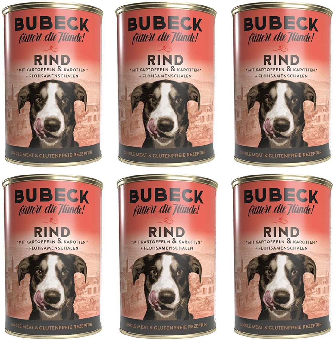 Bubeck Nassfutter mit Rind, Kartoffeln, Karotten & Flohsamenschalen, 6x400g
