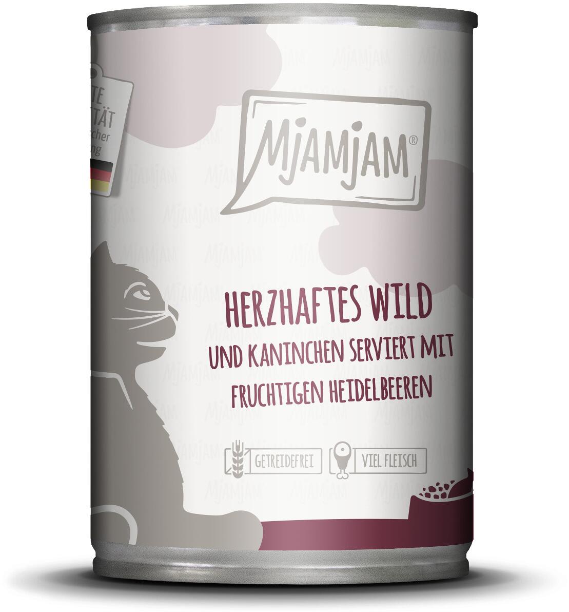 Mjamjam Katzenfutter mit Wild, Kaninchen & Heidelbeeren, 6x400g