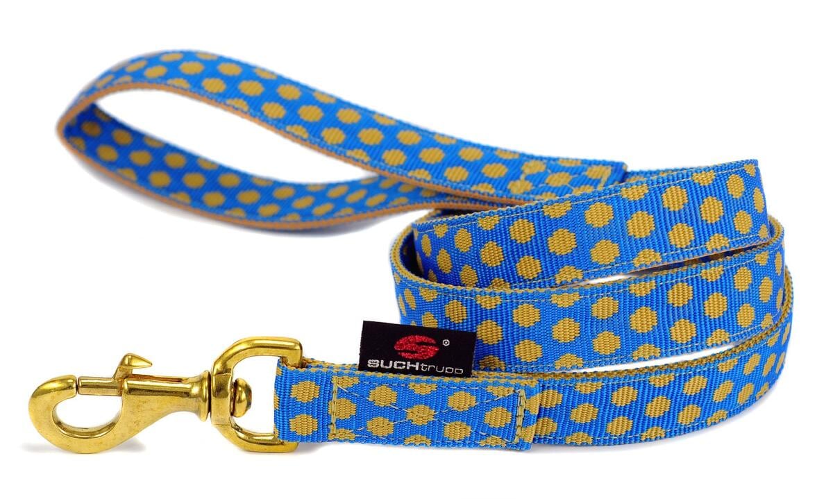 SUCHtrupp Dots Führleine, gold, City, blau-beige, M-L