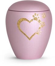 Urna per animali Völsing Verona Edition, Sparkling Star a forma di cuore con zampe in oro, velluto rosé, 2,8 L